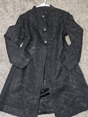 Vogue Paris Original Vintage Black Textured Stand-Collar Trench/rain Coat